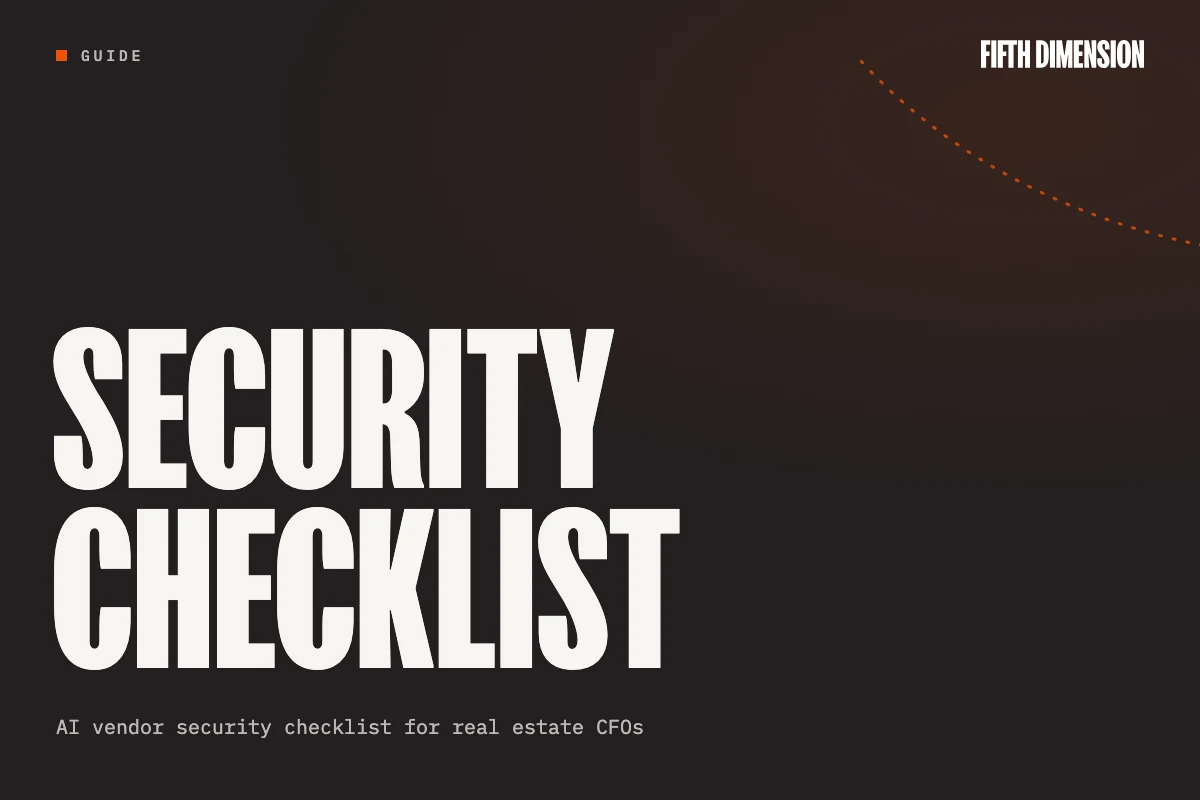 Guide cover reading “Security checklist”: AI vendor security checklist for real estate CFOs